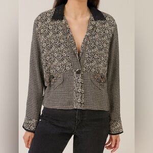 Vintage Globe Trotter Single Button Floral Split Print Long Sleeve Blouse Large